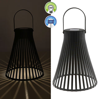 LED Solar Laterne 'Stripes' Henkel 20x24cm Kunststoff schwarz Gartenleuchte warmweiß 1 Leds IP44 Hängelampe