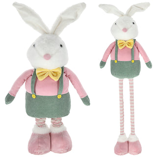 Osterhase Peter mit Teleskopbeinen max. H:85/115cm Polyester Metallbeine rosa grün gelb Hase Deko-Hasenjunge Osterdekoration