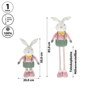 Osterhase Peter mit Teleskopbeinen max. H:85/115cm Polyester Metallbeine rosa grün gelb Hase Deko-Hasenjunge Osterdekoration