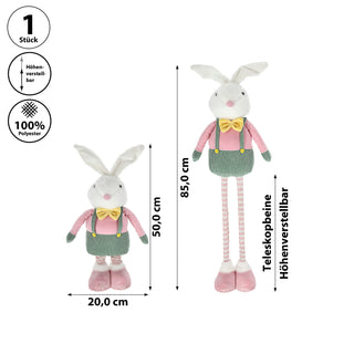 Osterhase Peter mit Teleskopbeinen max. H:85/115cm Polyester Metallbeine rosa grün gelb Hase Deko-Hasenjunge Osterdekoration