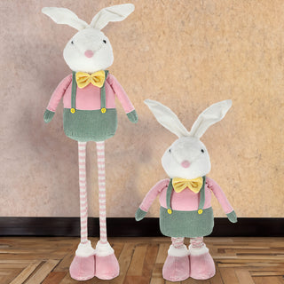 Osterhase Peter mit Teleskopbeinen max. H:85/115cm Polyester Metallbeine rosa grün gelb Hase Deko-Hasenjunge Osterdekoration