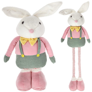 Osterhase Peter mit Teleskopbeinen max. H:85/115cm Polyester Metallbeine rosa grün gelb Hase Deko-Hasenjunge Osterdekoration