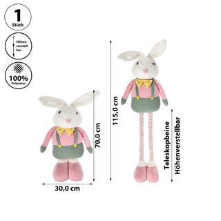 Osterhase Peter mit Teleskopbeinen max. H:85/115cm Polyester Metallbeine rosa grün gelb Hase Deko-Hasenjunge Osterdekoration