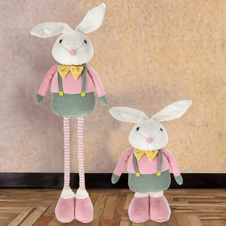 Osterhase Peter mit Teleskopbeinen max. H:85/115cm Polyester Metallbeine rosa grün gelb Hase Deko-Hasenjunge Osterdekoration