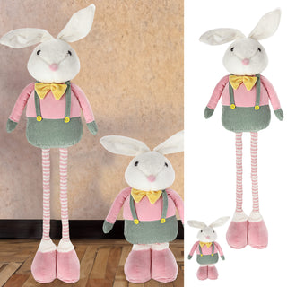 Osterhase Peter mit Teleskopbeinen max. H:85/115cm Polyester Metallbeine rosa grün gelb Hase Deko-Hasenjunge Osterdekoration