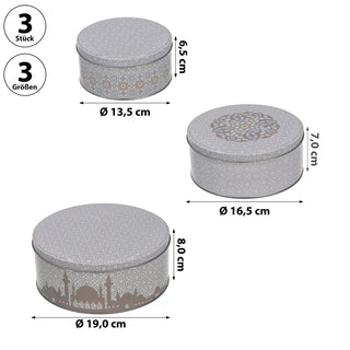 Gebäckdosen Orientalische Muster 3er Set 3 Größen Metall rund Aufbewahrung Keksdose mit Deckel gemustert