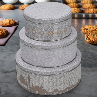 Gebäckdosen Orientalische Muster 3er Set 3 Größen Metall rund Aufbewahrung Keksdose mit Deckel gemustert
