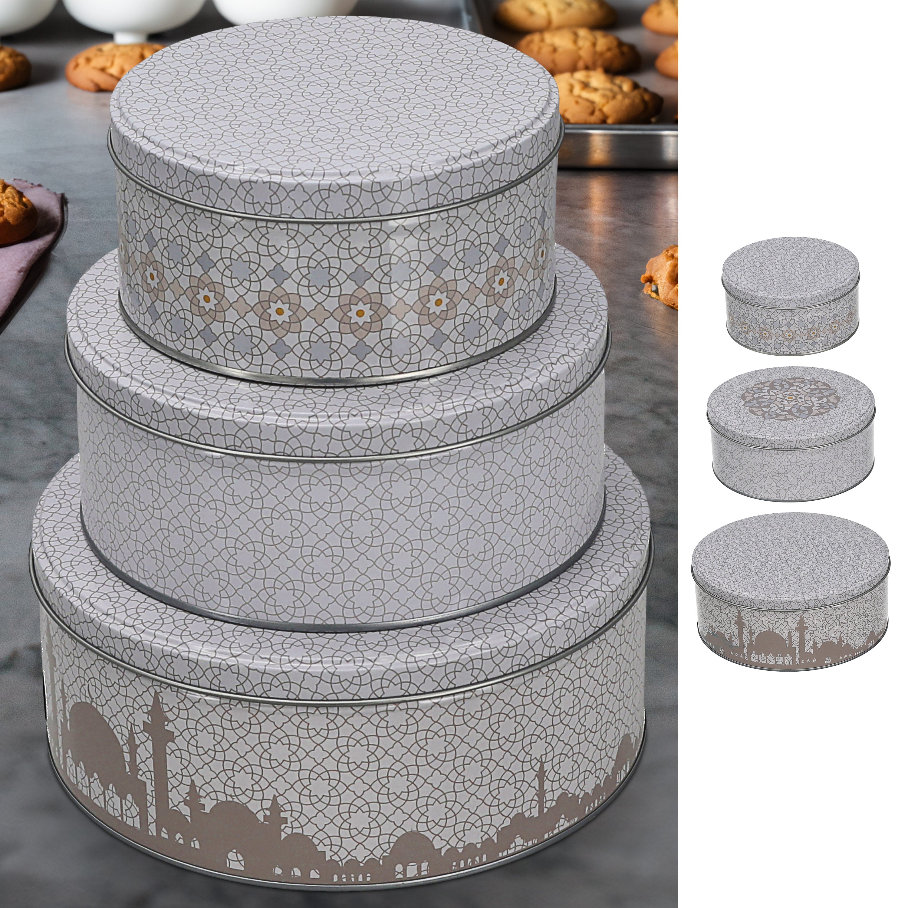 kuchen aufbewahrung rund Gebäckdosen Orientalische Muster 3er Set 3 Größen Metall rund Aufbewah – Roomando