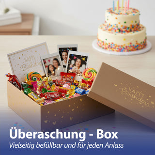 Boxenset 'Happy Birthday' 3er Set 3 Größen rechteckig braun Kraftpapier 1100gsm Schachteln mit Goldprägung Deckel Geschenkboxen