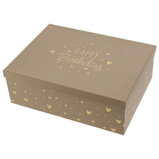 Boxenset 'Happy Birthday' 3er Set 3 Größen rechteckig braun Kraftpapier 1100gsm Schachteln mit Goldprägung Deckel Geschenkboxen