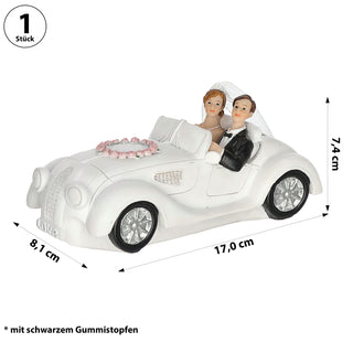 Spardose Brautpaar im Cabrio 17x7,5x8cm Polyresin weiß Gummistopfen Geldeinwurfschlitz Hochzeit Verlobung Sparbüchse