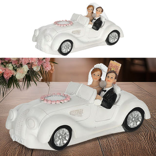 Spardose Brautpaar im Cabrio 17x7,5x8cm Polyresin weiß Gummistopfen Geldeinwurfschlitz Hochzeit Verlobung Sparbüchse