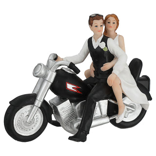 Hochzeitspaar auf Motorrad 17x13x7cm Polyresin schwarz weiß Hochzeitsdeko Braut Bräutigam Tortenfigur