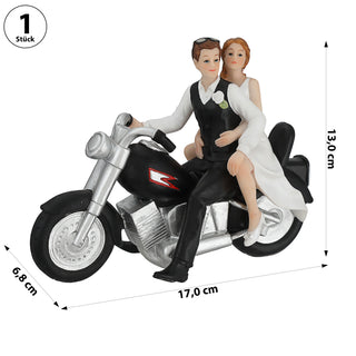 Hochzeitspaar auf Motorrad 17x13x7cm Polyresin schwarz weiß Hochzeitsdeko Braut Bräutigam Tortenfigur
