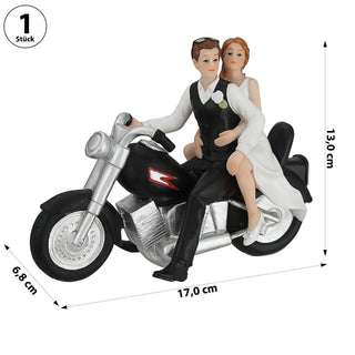 Hochzeitspaar auf Motorrad 17x13x7cm Polyresin schwarz weiß Hochzeitsdeko Braut Bräutigam Tortenfigur
