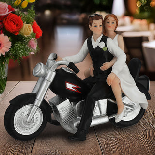 Hochzeitspaar auf Motorrad 17x13x7cm Polyresin schwarz weiß Hochzeitsdeko Braut Bräutigam Tortenfigur