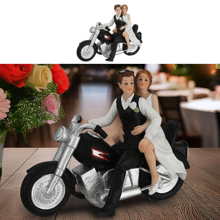 Hochzeitspaar auf Motorrad 17x13x7cm Polyresin schwarz weiß Hochzeitsdeko Braut Bräutigam Tortenfigur