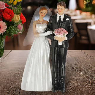 Hochzeitspaar Tortenaufsatz 8x13x5cm weiß schwarz Polyresin Tortenfigur Dekofigur Blumenstrauß Braut Bräutigam