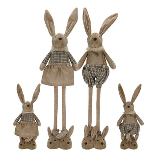 Osterhasenpaar Mann Frau mit Teleskopbeinen max. H88cm Polyester Metallbeine Brauntöne Hasenschuhe Osterdekoration