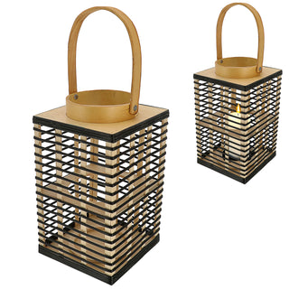 Laterne Soho Sperrholz Glas 16x29cm Gartenlaterne Streben Henkel tragbar Windlicht Leuchte Kerzenständer