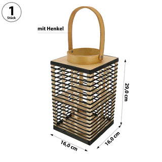 Laterne Soho Sperrholz Glas 16x29cm Gartenlaterne Streben Henkel tragbar Windlicht Leuchte Kerzenständer