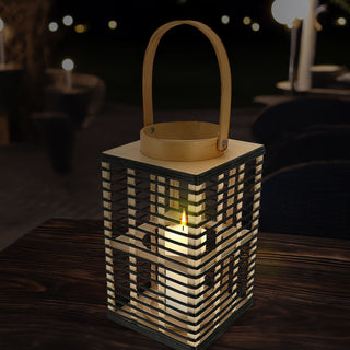 Laterne Soho Sperrholz Glas 16x29cm Gartenlaterne Streben Henkel tragbar Windlicht Leuchte Kerzenständer