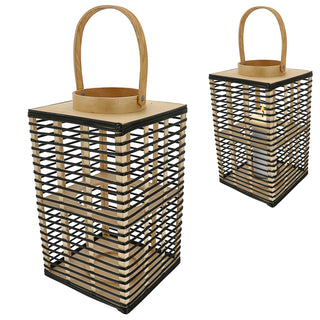 Laterne Soho Sperrholz Glas 20x37cm Gartenlaterne Streben Henkel tragbar Windlicht Leuchte Kerzenständer