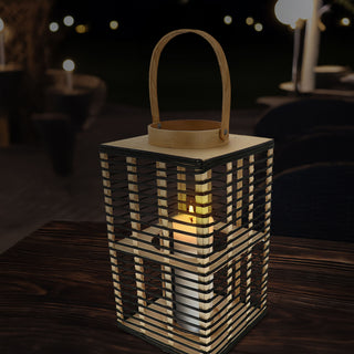 Laterne Soho Sperrholz Glas 20x37cm Gartenlaterne Streben Henkel tragbar Windlicht Leuchte Kerzenständer