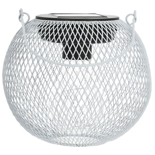 LED Solar Laterne 'Mesh' Eisen Kunststoff 14,5x13cm weiß Outdoor Henkel-Lampe Netzoptik Mesh-Design Gartenleuchte