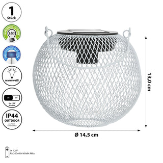 LED Solar Laterne 'Mesh' Eisen Kunststoff 14,5x13cm weiß Outdoor Henkel-Lampe Netzoptik Mesh-Design Gartenleuchte