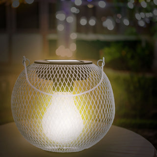 LED Solar Laterne 'Mesh' Eisen Kunststoff 14,5x13cm weiß Outdoor Henkel-Lampe Netzoptik Mesh-Design Gartenleuchte