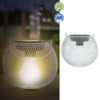 LED Solar Laterne 'Mesh' Eisen Kunststoff 14,5x13cm weiß Outdoor Henkel-Lampe Netzoptik Mesh-Design Gartenleuchte