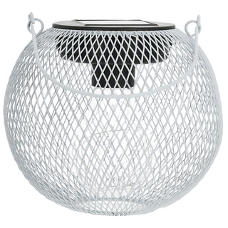 LED Solar Laterne 'Mesh' Eisen Kunststoff 14,5x13cm weiß Outdoor Henkel-Lampe Netzoptik Mesh-Design Gartenleuchte