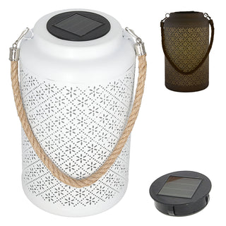 LED Solar Laterne 'Flowers' warmweiß Eisen Kunststoff 15,5x25cm weiß Outdoor Henkel-Lampe Blumenmuster gestanzt