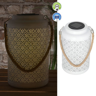 LED Solar Laterne 'Flowers' warmweiß Eisen Kunststoff 15,5x25cm weiß Outdoor Henkel-Lampe Blumenmuster gestanzt