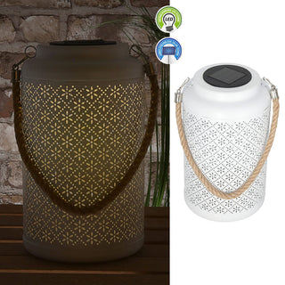 LED Solar Laterne 'Flowers' warmweiß Eisen Kunststoff 15,5x25cm weiß Outdoor Henkel-Lampe Blumenmuster gestanzt