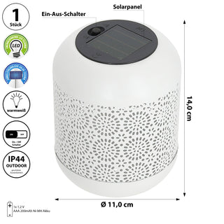LED Solar Laterne 'Mandala' warmweiß Eisen Kunststoff 11x14cm weiß Outdoor Lampe Blumenmuster gestanzt