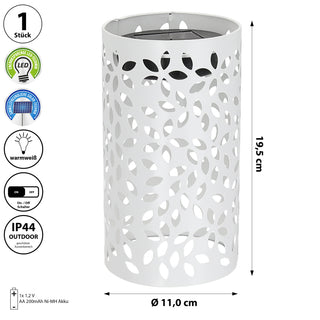 LED Solar Laterne 'Leafs' warmweiß Eisen Kunststoff 11x19,5cm weiß Outdoor Lampe Blattmuster gestanzt