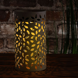 LED Solar Laterne 'Leafs' warmweiß Eisen Kunststoff 11x19,5cm weiß Outdoor Lampe Blattmuster gestanzt