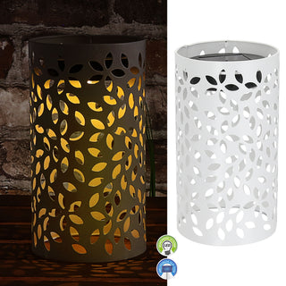 LED Solar Laterne 'Leafs' warmweiß Eisen Kunststoff 11x19,5cm weiß Outdoor Lampe Blattmuster gestanzt