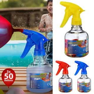 Wasserbomben-Pumpe 3er Set 3 x 50 Wasserbomben 3 x Pumpe 10x17x8cm Kunststoff Latex Wasserballons Ballon