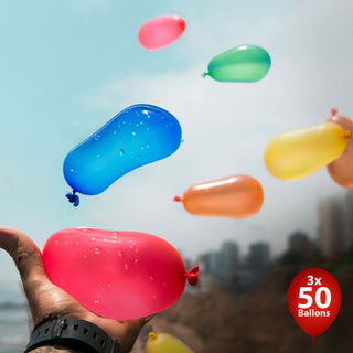 Wasserbomben-Pumpe 3er Set 3 x 50 Wasserbomben 3 x Pumpe 10x17x8cm Kunststoff Latex Wasserballons Ballon