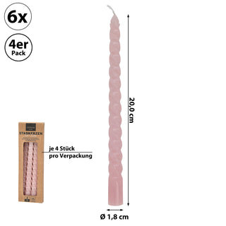 Stabkerze 'Twisted' 24er Set Farbwahl H20cm Paraffin Kerze gedreht Dekokerze Wachskerze Spiratkerze