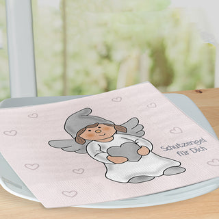 Servietten 'Schutzengel' 80er Set 33x33cm grau rosa 3-lagig Papierserviette stoffähnlich 2 Engel-Motive Mädchen Junge