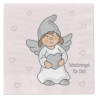 Servietten 'Schutzengel' 80er Set 33x33cm grau rosa 3-lagig Papierserviette stoffähnlich 2 Engel-Motive Mädchen Junge