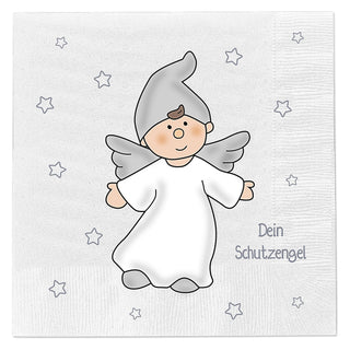 Servietten 'Schutzengel' 80er Set 33x33cm grau rosa 3-lagig Papierserviette stoffähnlich 2 Engel-Motive Mädchen Junge