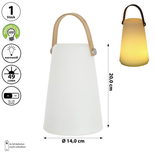 LED Leuchte 'Cone' H20cm weiß braun Kunststoff An-/Ausschalter 49 Lumen warmweiß Henkellampe batteriebetrieben