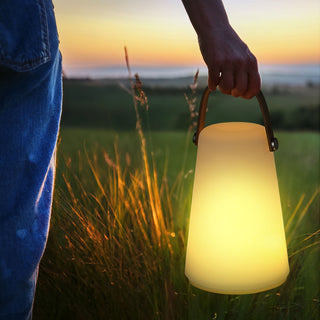 LED Leuchte 'Cone' H20cm weiß braun Kunststoff An-/Ausschalter 49 Lumen warmweiß Henkellampe batteriebetrieben