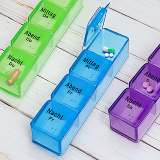 Pillenbox 2 Wochenplaner Buch Kunststoff 12x19cm Beschriftung Wochentage Tageszeit Medikamentenbox Einzelfächer Pillendose Tablettendose