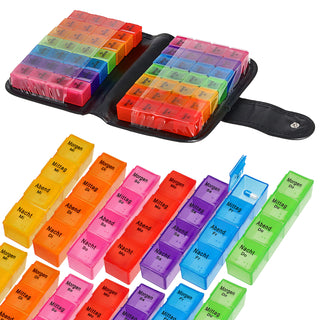 Pillenbox 2 Wochenplaner Buch Kunststoff 12x19cm Beschriftung Wochentage Tageszeit Medikamentenbox Einzelfächer Pillendose Tablettendose